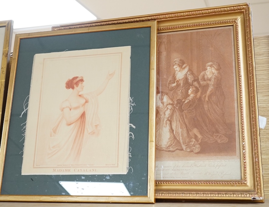 After Angelica Kauffman RA (1741-1807), sanguine engraving, 'Lady Elizabeth Grey imploring Edward VI', published March 1st 1780 together with an engraving on silk, 'Madame Catalani' published January 10th 1807 by William
